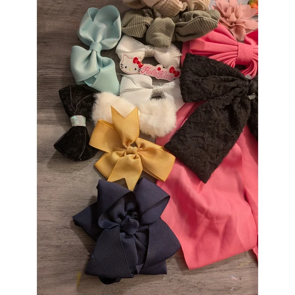 Kids Hair Accessory Bundle Hello Kitty Bows Scrunchies Lace Velvet 15pc Set